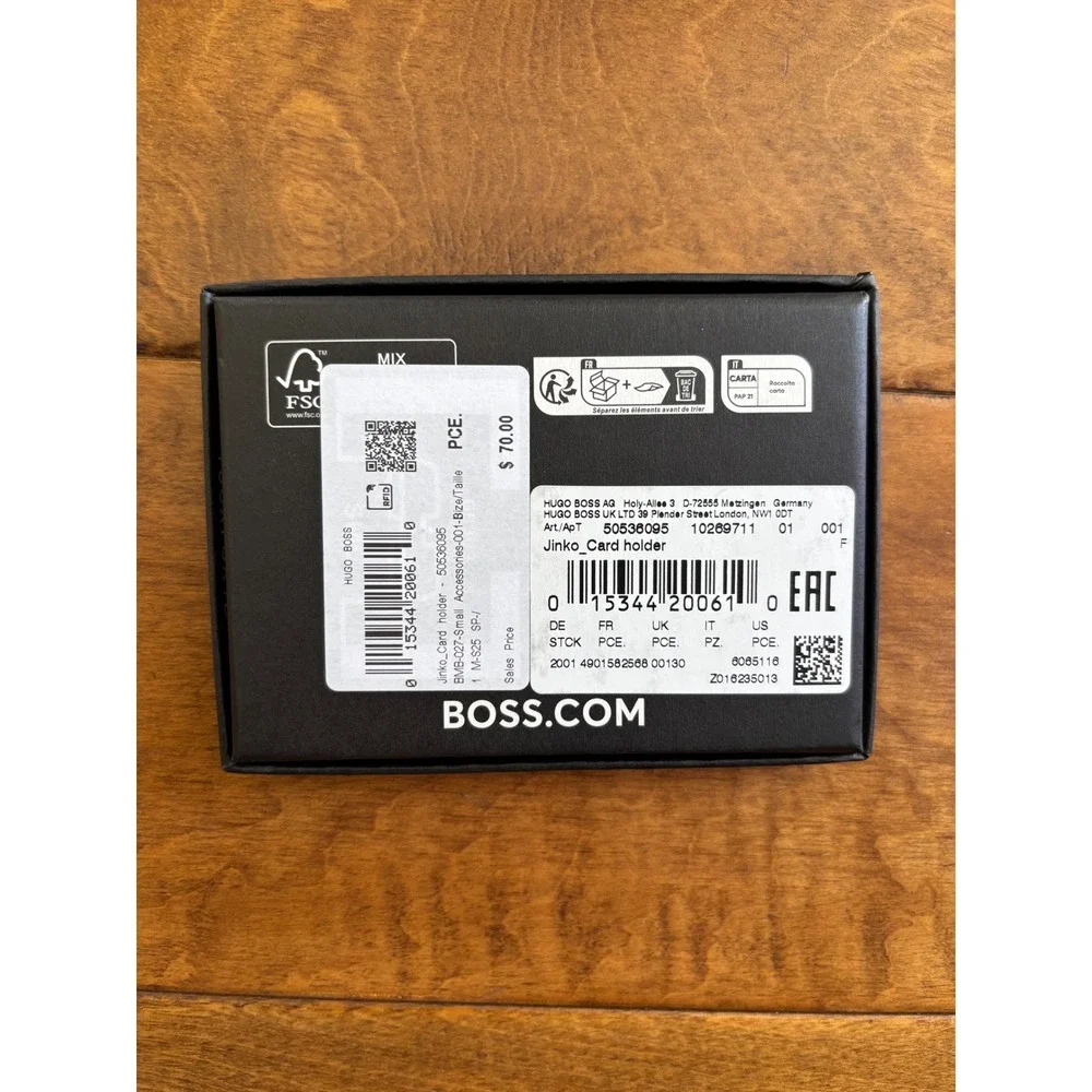 Hugo Boss Jinko Card Holder Black Leather Wallet 50536095 NIB